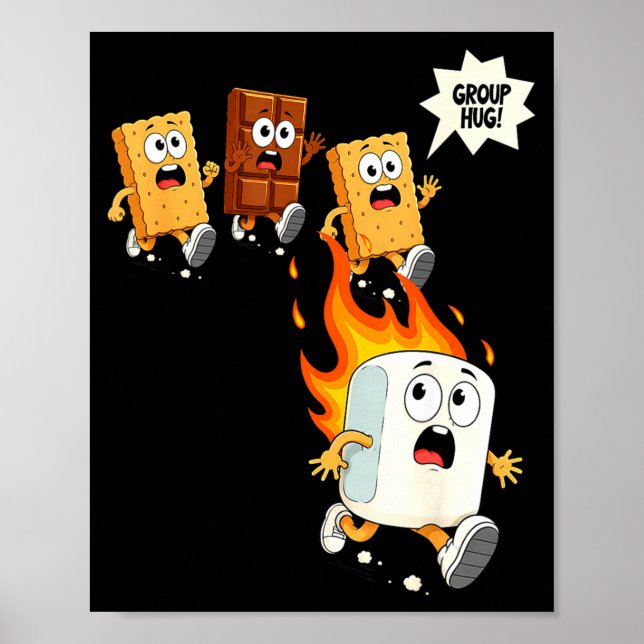 Cute group hug marshmallow campfire smores camping poster (Front)