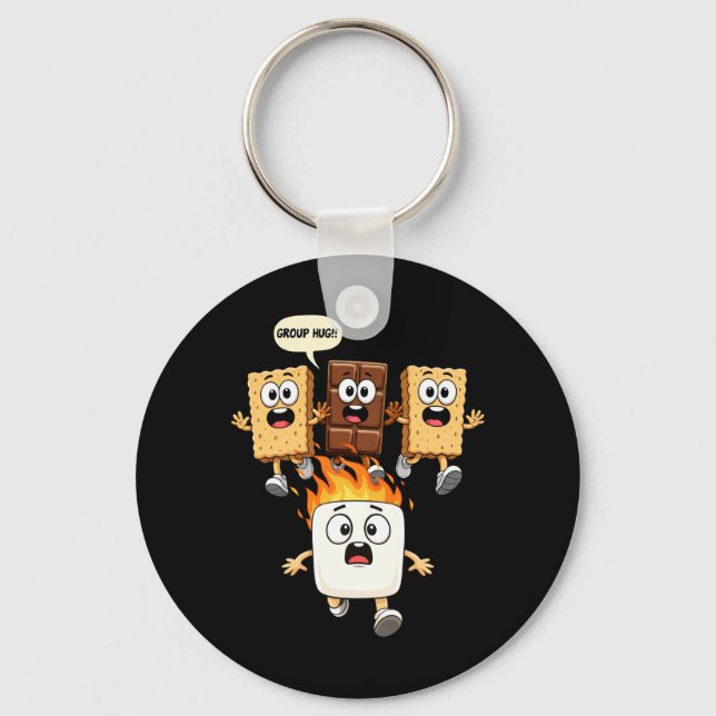 Cute Group Hug Marshmallow Campfire Smores Funny Keychain (Front)