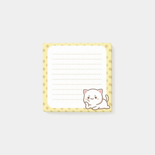 Cute Grumpy Cat Yellow Polka Dot Lined Sticky Note (Front)