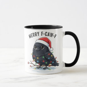 Cute Grumpy Crow Merry F-CAW-F Holiday Humor Mug