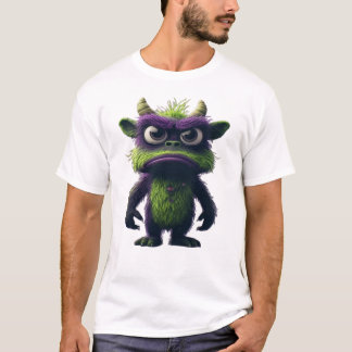 Cute Grumpy Fluffy Monster Cartoon Mascot T-Shirt