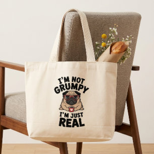 Cute Grumpy Pug Antisocial Sarcastic Dog Lover Large Tote Bag