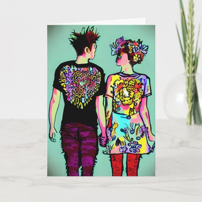 Cute Grunge Punk Rock Couple Happy Valentine's Day Card (Front)
