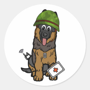 Cute Guard Dog Wearing army helmet Classic Round Sticker