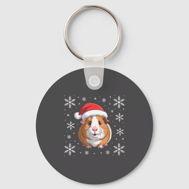 Cute Guinea G Wearing Santa Hat Christmas  Keychain (Front)
