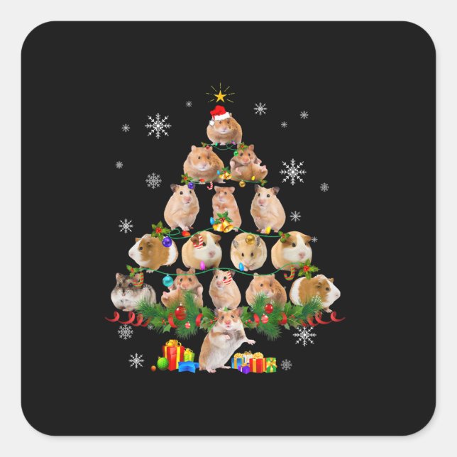 Cute Guinea Hamster Pigs Christmas Tree Pet Lover Square Sticker (Front)