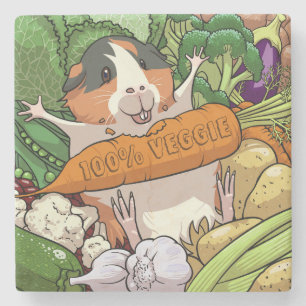 Cute Guinea Pig 100% Veggie Carrot Cartoon Stone Coaster