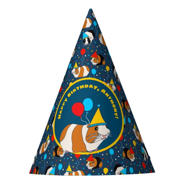 Cute Guinea Pig and Balloons Birthday Party Hat (Front)