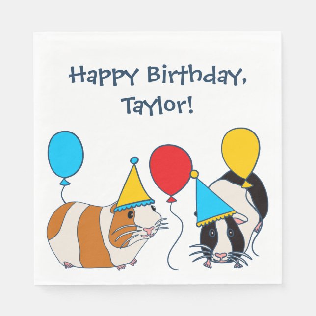 Cute Guinea Pig and Balloons Birthday Party Napkin (Front)