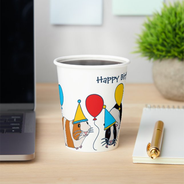 Cute Guinea Pig and Balloons Birthday Party Paper Cups (Insitu)