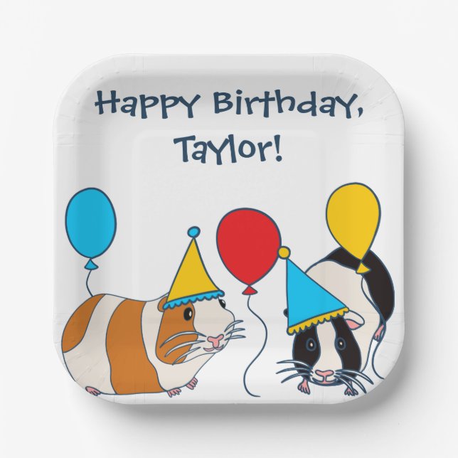 Cute Guinea Pig and Balloons Birthday Party Paper Plate (Front)