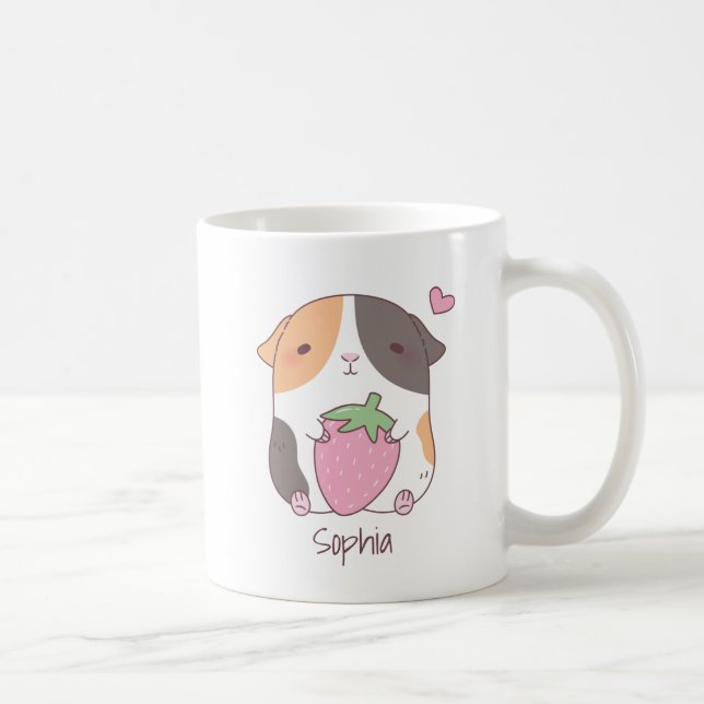 Cute Guinea Pig And Strawberry Doodle Name Coffee Mug (Right)