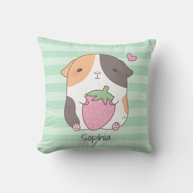 Cute Guinea Pig And Strawberry Kids Room Decor Throw Pillow (Front)
