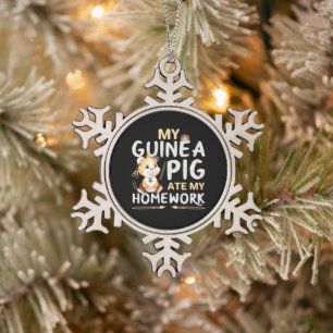 Cute Guinea Pig Ate My Homework Snowflake Pewter Christmas Ornament