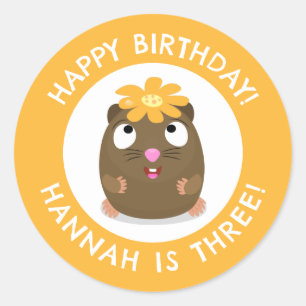 Cute guinea pig cartoon personalized birthday classic round sticker