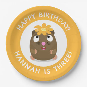 Cute guinea pig cartoon personalized birthday paper plate