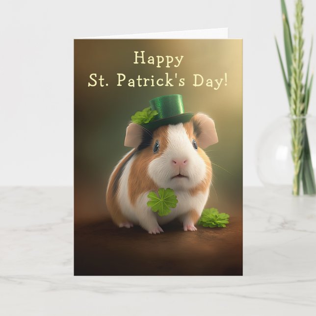 Cute Guinea Pig Good Tidings St. Patrick's Day Holiday Card (Front)