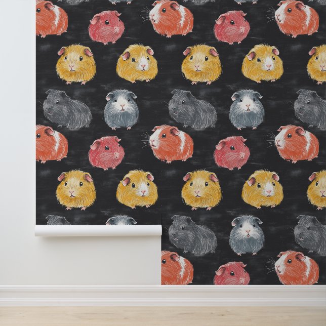 Cute Guinea Pig Hamster Pattern Chalk Drawing Wallpaper (Application)