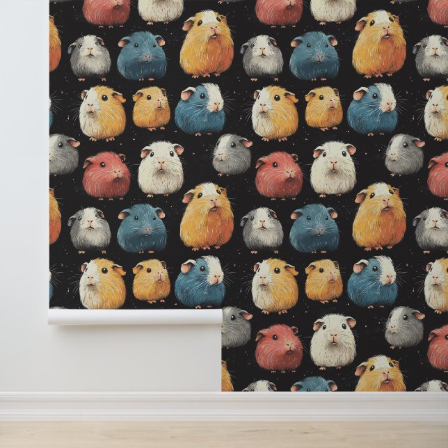 Cute Guinea Pig Hamster Pattern Chalk Drawing Wallpaper (Application)