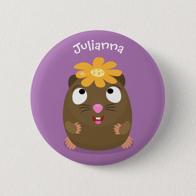 Cute guinea pig happy cartoon illustration 2 inch round button (Front)