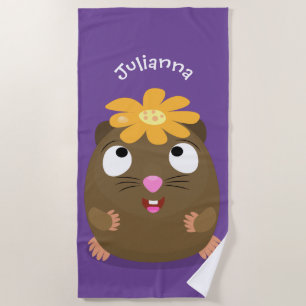 Cute guinea pig happy cartoon illustration beach towel