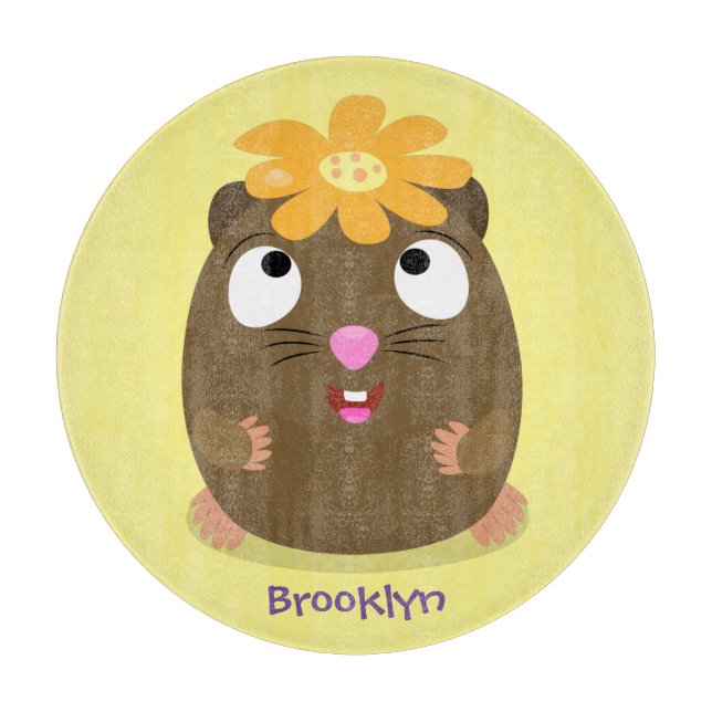 Cute guinea pig happy cartoon illustration cutting board (Front)