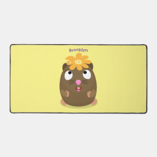 Cute guinea pig happy cartoon illustration desk mat