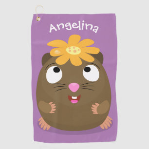 Cute guinea pig happy cartoon illustration golf towel