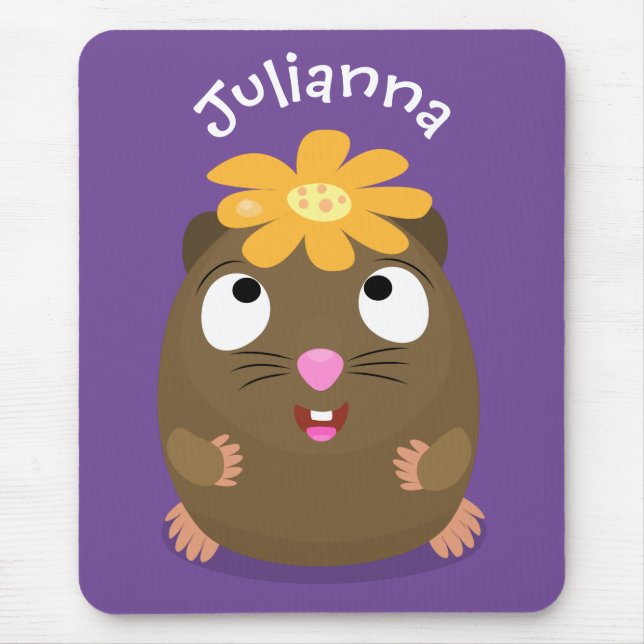 Cute guinea pig happy cartoon illustration mouse pad (Front)