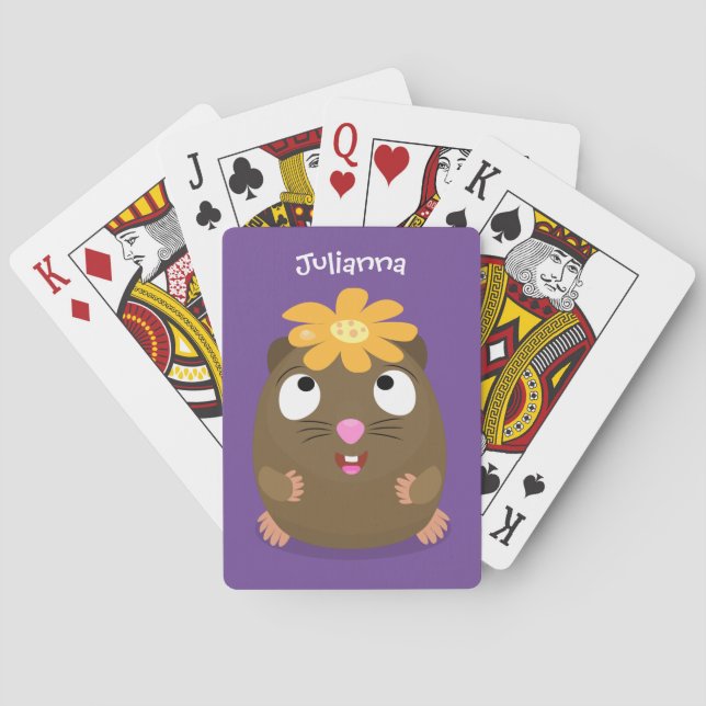 Cute guinea pig happy cartoon illustration playing cards (Back)