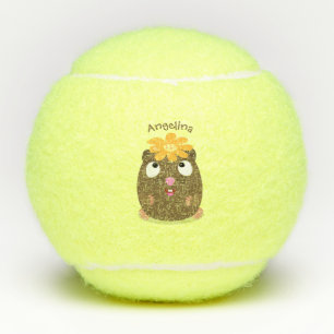 Cute guinea pig happy cartoon illustration tennis balls