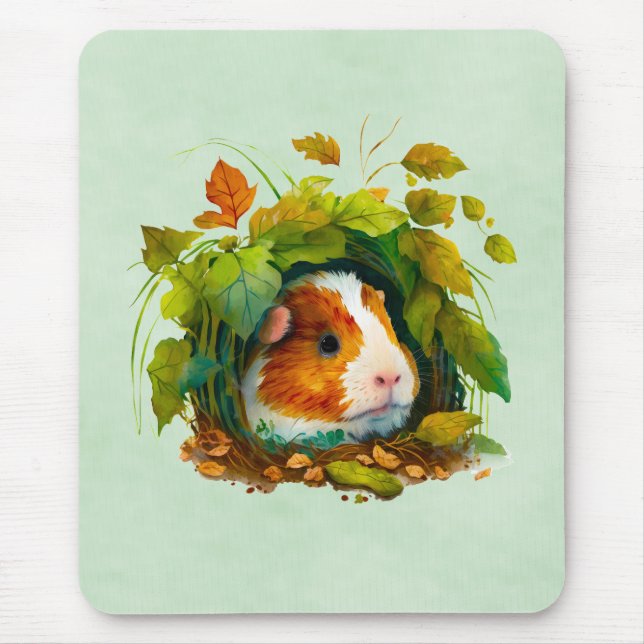 Cute Guinea Pig Hiding in the Bushes Mouse Pad (Front)