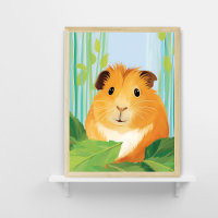 Cute Guinea Pig in Leaves Poster