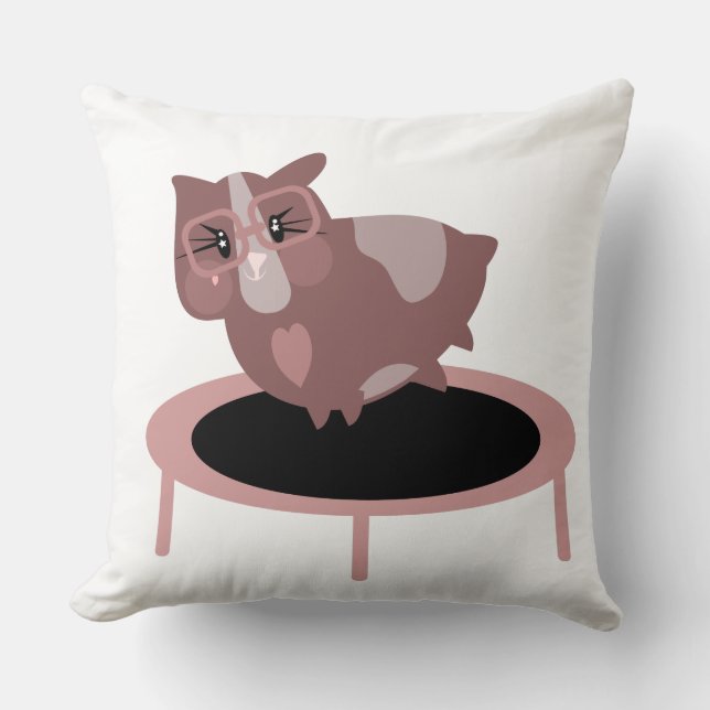 Cute Guinea Pig on a Trampoline Fitness Throw Pillow (Front)