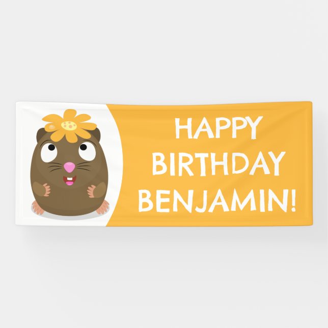Cute guinea pig personalized cartoon birthday banner (Horizontal)