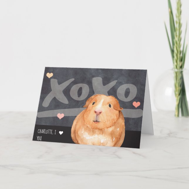 Cute Guinea Pig Personalized Valentines Day Holiday Card (Front)