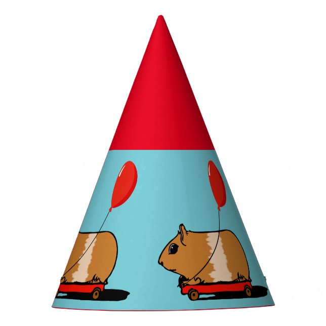 Cute Guinea Pig Riding a Cart Party Hat (Front)