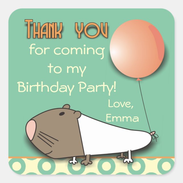 Cute Guinea Pig Thank You Party Stickers (Front)