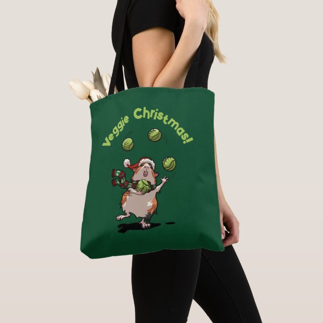 Cute Guinea Pig Veggie Christmas! Sprout Juggler Tote Bag (Close Up)