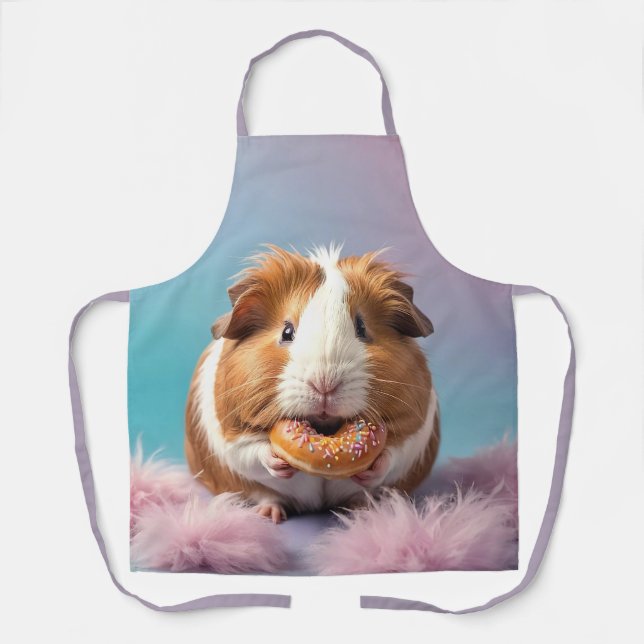 Cute Guinea Pig With Doughnut Pastel Gradient  Apron (Front)