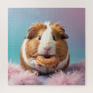 Cute Guinea Pig With Doughnut Pastel Gradient  Jigsaw Puzzle