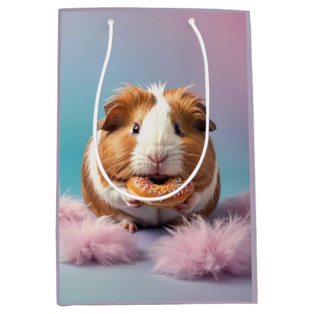 Cute Guinea Pig With Doughnut Pastel Gradient  Medium Gift Bag (Front)