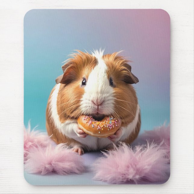 Cute Guinea Pig With Doughnut Pastel Gradient  Mouse Pad (Front)