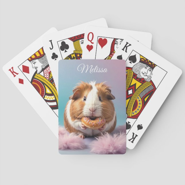Cute Guinea Pig With Doughnut Pastel Gradient  Playing Cards (Back)