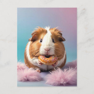 Cute Guinea Pig With Doughnut Pastel Gradient Postcard