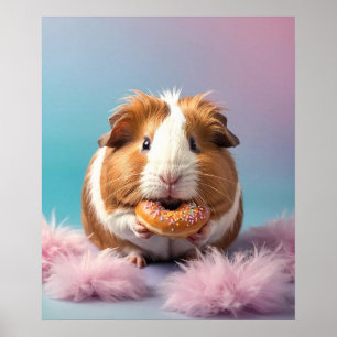 Cute Guinea Pig With Doughnut Pastel Gradient  Poster