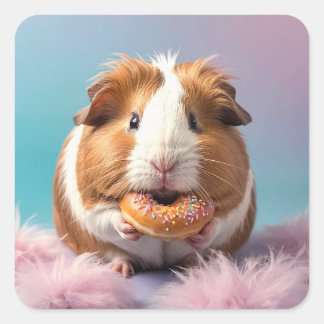 Cute Guinea Pig With Doughnut Pastel Gradient  Square Sticker