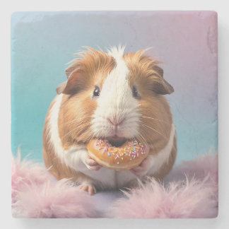 Cute Guinea Pig With Doughnut Pastel Gradient  Stone Coaster
