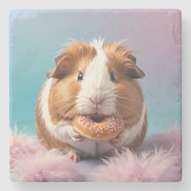 Cute Guinea Pig With Doughnut Pastel Gradient  Stone Coaster (Front)