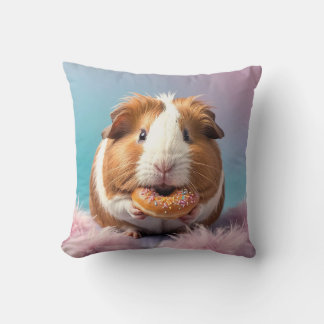 Cute Guinea Pig With Doughnut Pastel Gradient Throw Pillow
